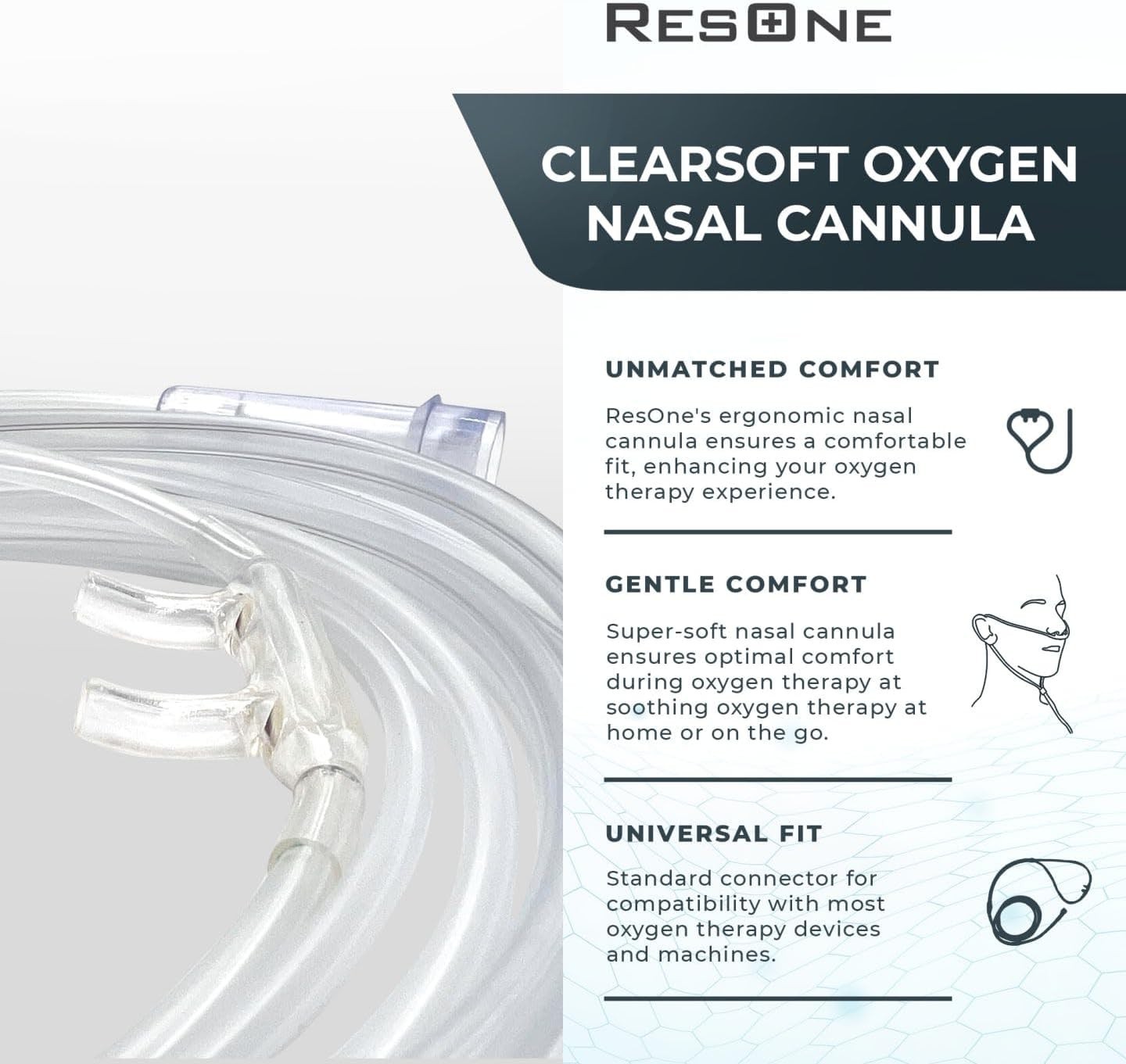 2Ft Oxygen Cannula - Soft Curved Nose Piece & Universal Fit Connector