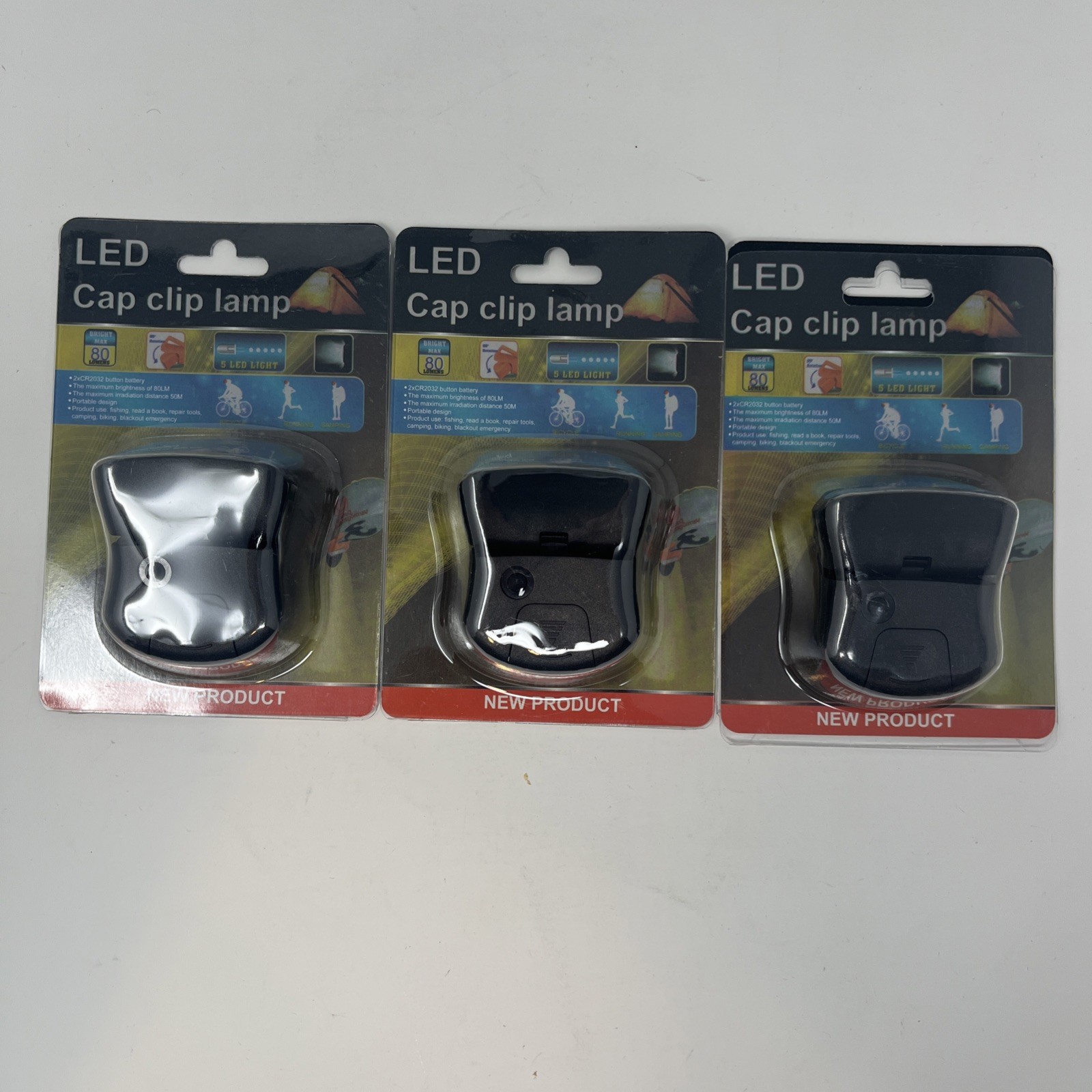 3 X Rohs LED Cap Clip Light - Light- W/ Hat Clip And Batteries