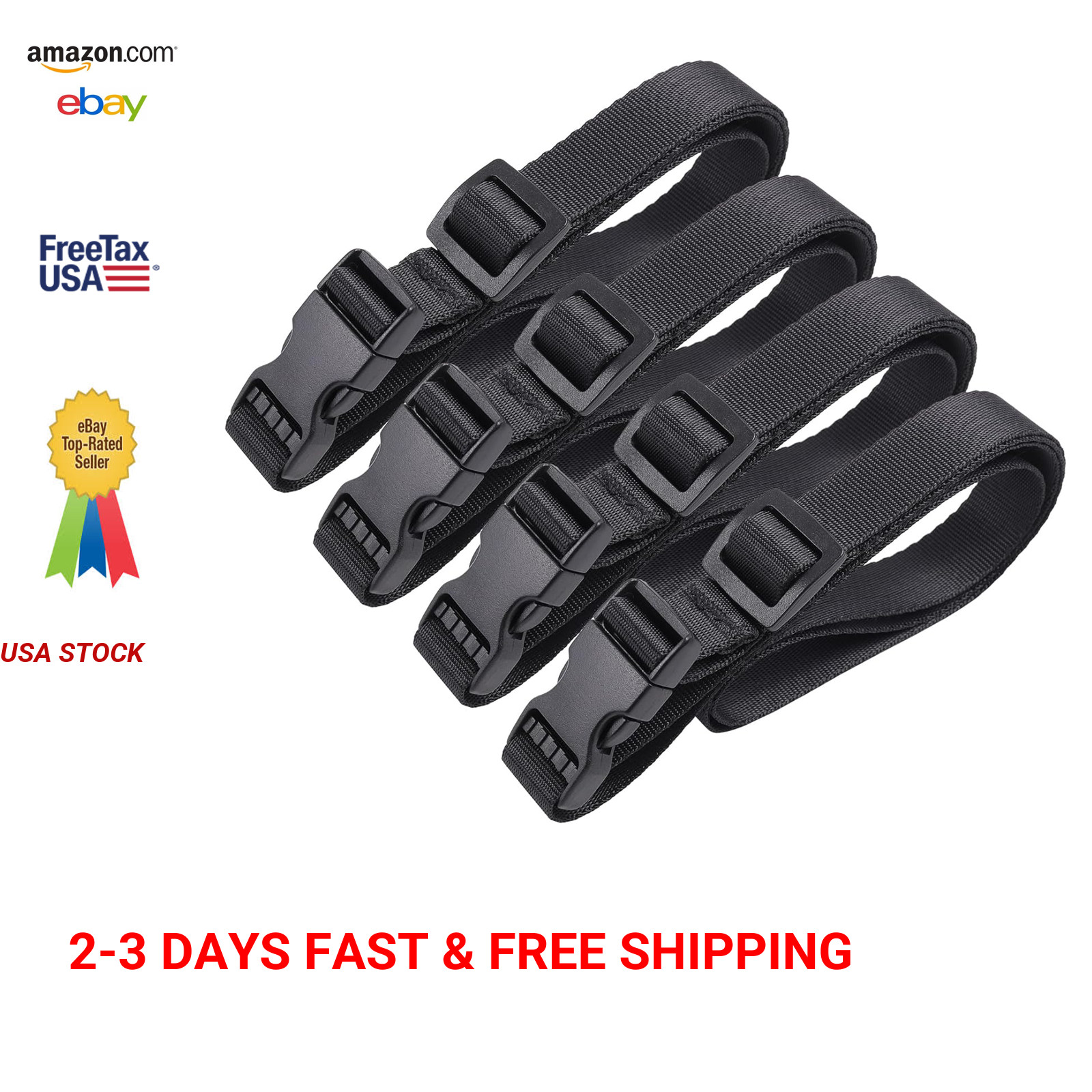 Utility Straps Nylon Quick Release Pack of 4 Adjustable Travel Compression Ties