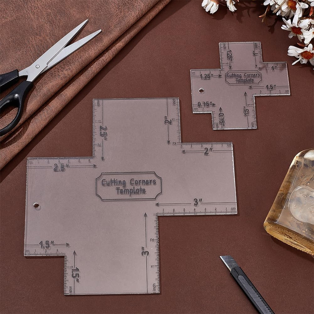 2Pcs Box Corner Template for Bag Making 7.8"/3.9" Cutting Corners Template Clear