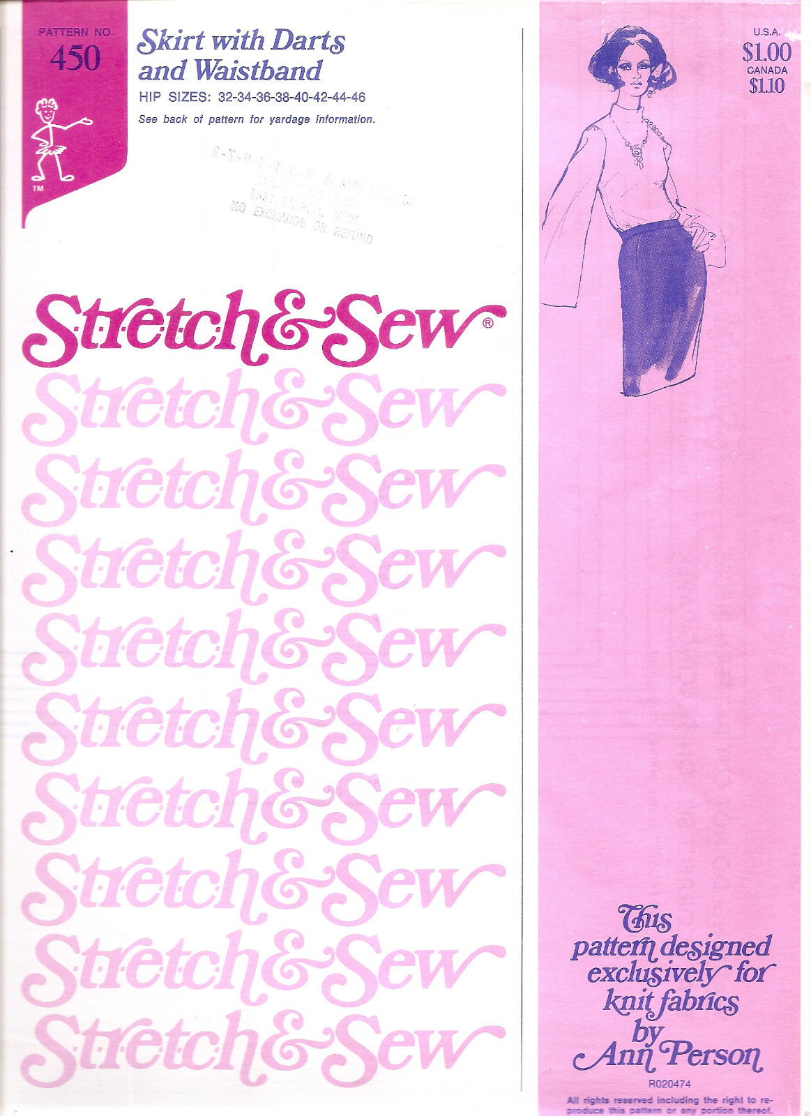 "Skirts with Darts & Waistband" Stretch & Sew by Ann Person Pattern # 450