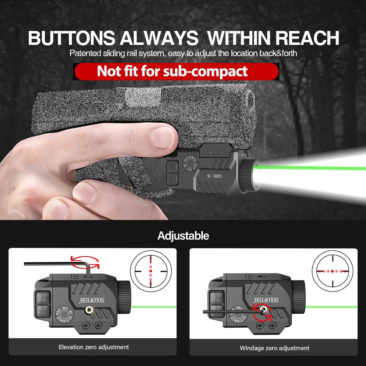 Solofish 800lm Pistol Light Laser Combo with Green