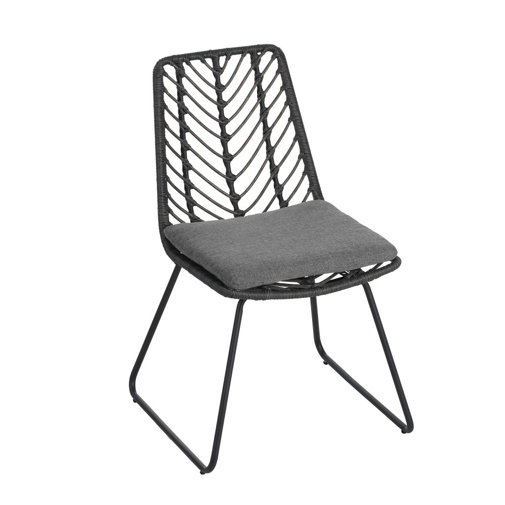 2PC Gray Outdoor Chairs w/ Water-Resistant Cushions - Rattan & Iron