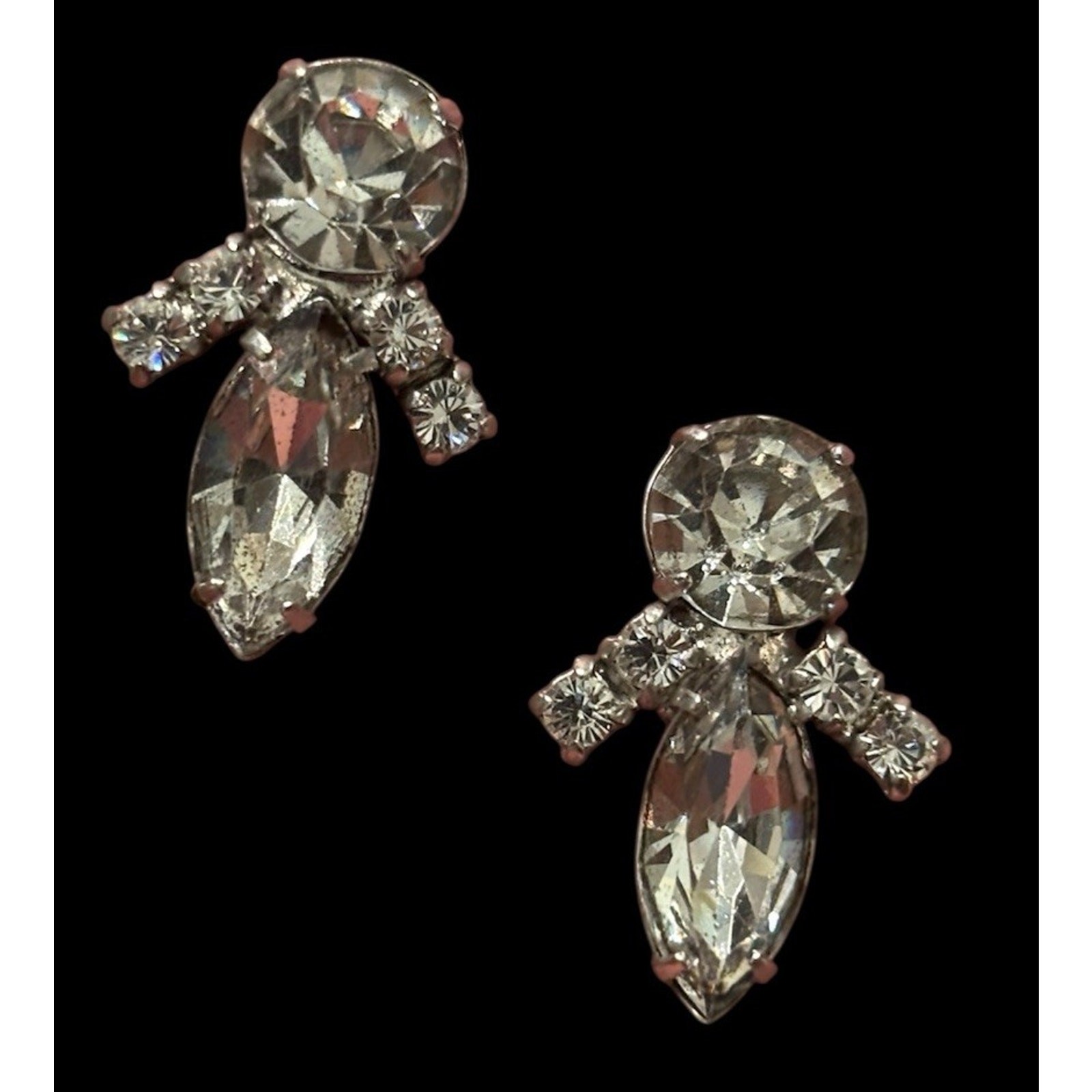 Vtg MCM D’Vers NY 1” Clear Rhinestone Screwback Stud Earrings