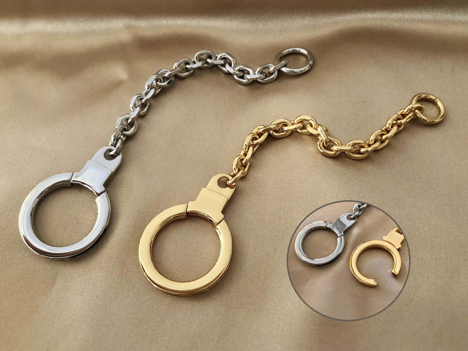 Handbag Accessory - Polished Metal Ring with Chain