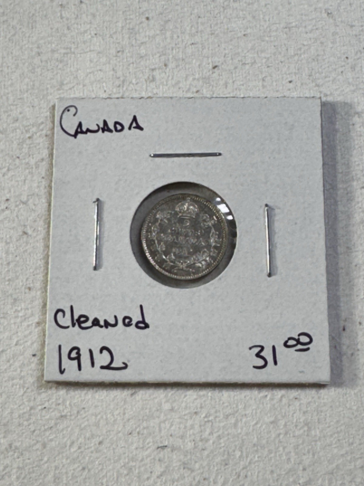 1912 Canada 5 Cents Silver Coin Cleaned