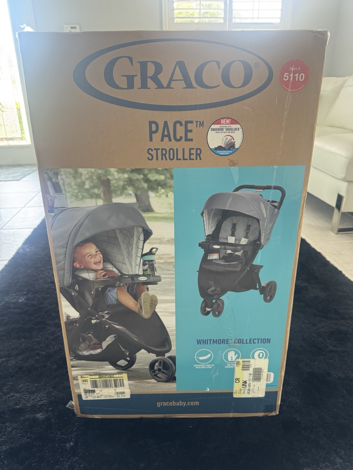 Graco Pace 3-Wheel Lightweight Stroller One-Hand Fold Whitmore Gray/Black 5110