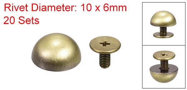 10x6mm Screw Back Rivets Solid Round Head Leather Studs Bronze Tone 20 Set