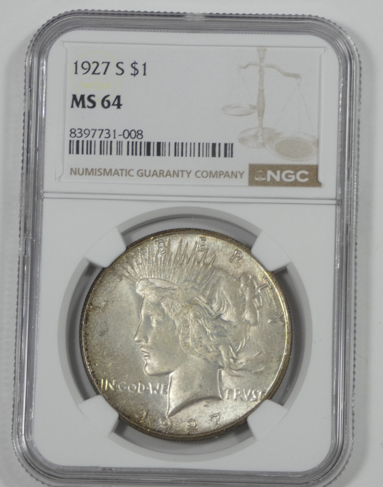 1927-S Peace Dollar CERTIFIED NGC MS 64 Silver Dollar