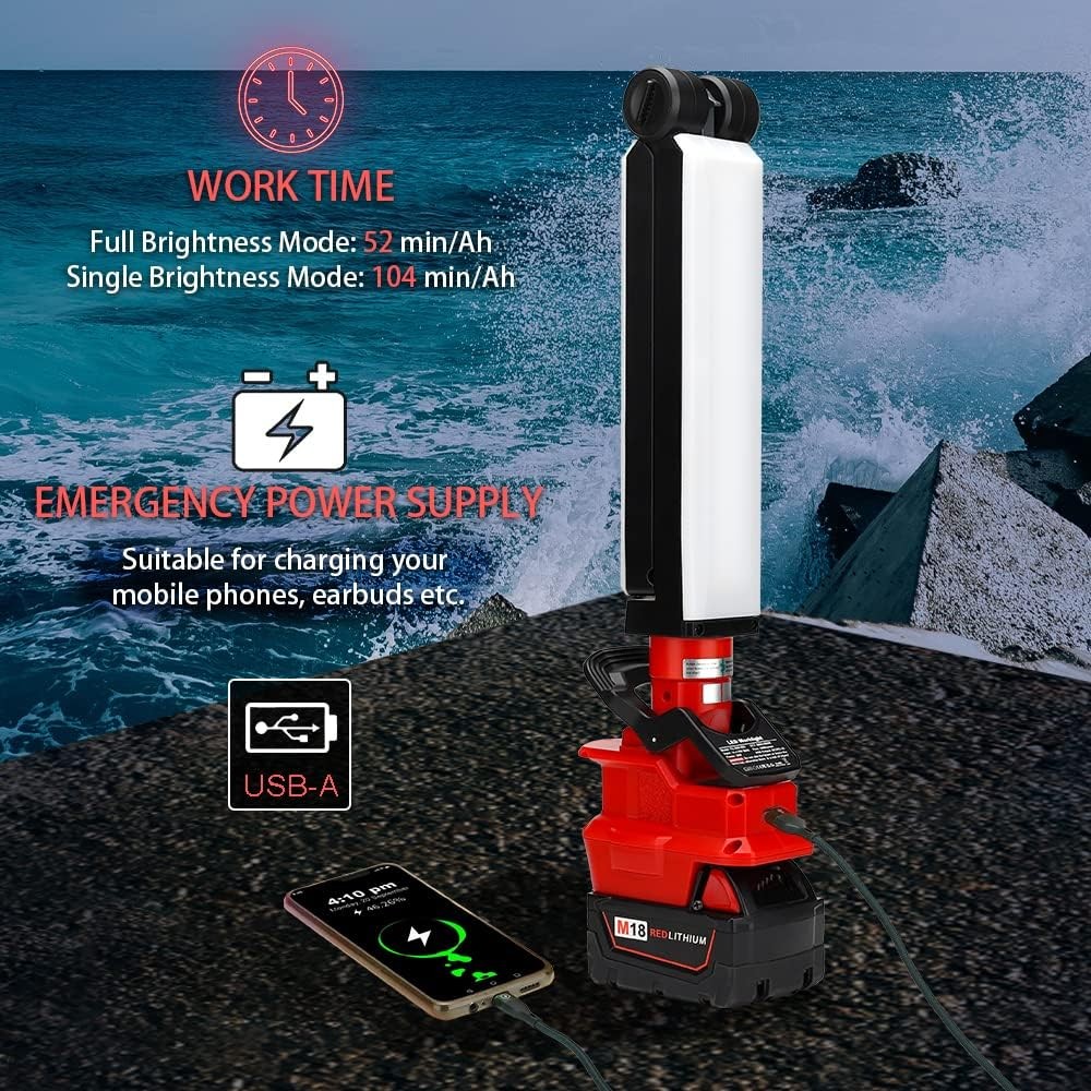 Clip-on Cordless Handheld LED Work Light Flashlight for Milwaukee 18V Battery