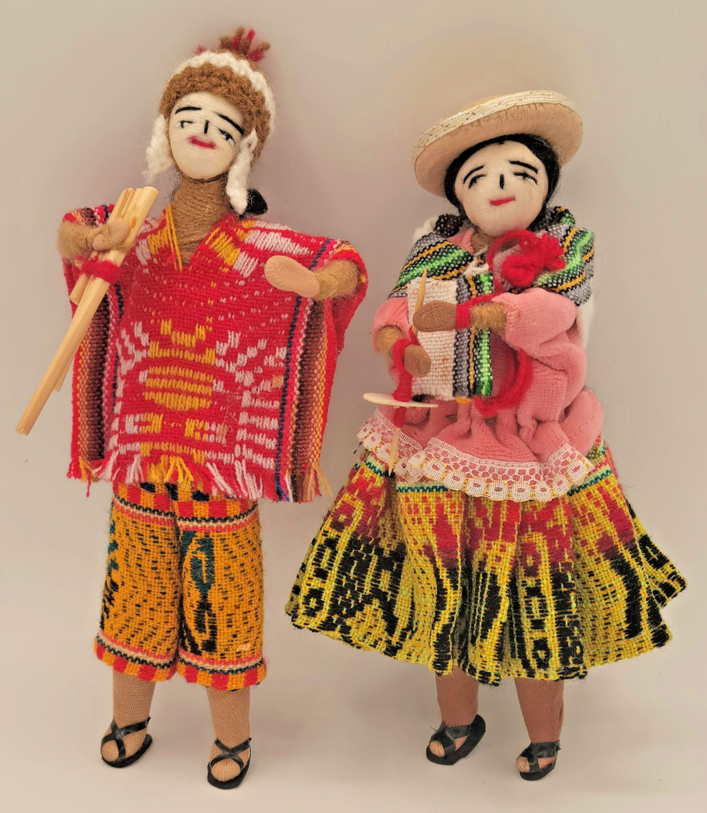 Handmade Peruvian 8" Dolls LOT OF 2 Couple Andes Quechua FOLK ART Manta lliclla