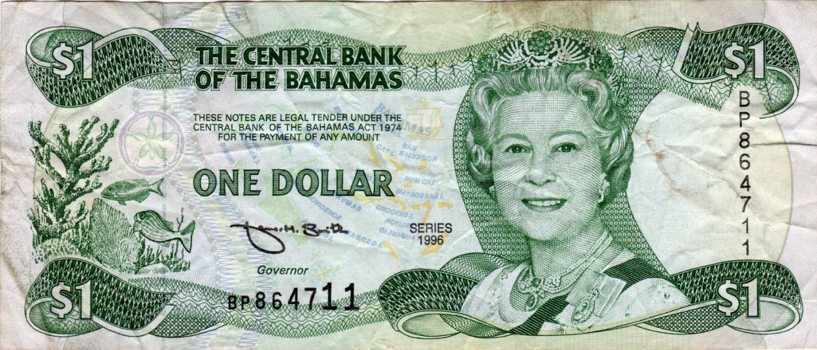 Banknote Bahamas P57a 1 Dollar 1996 P57a