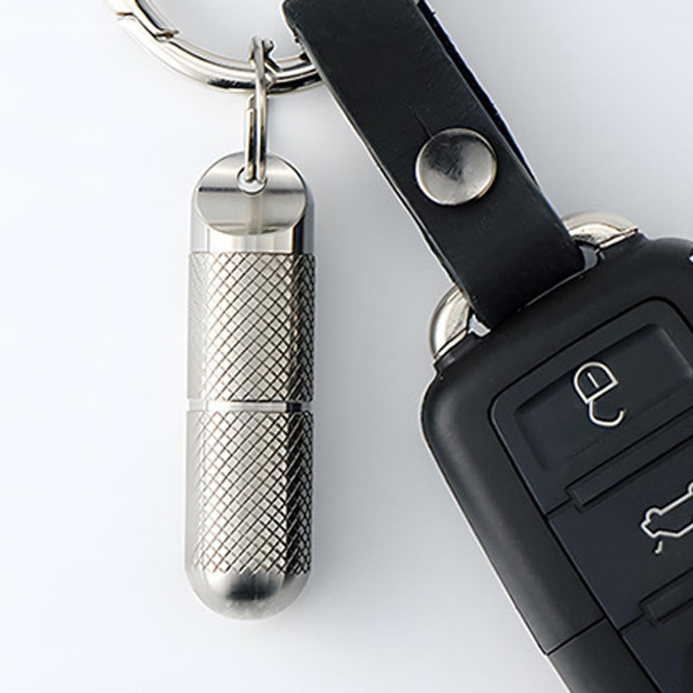 2 Compartments Design Titanium Portable Keychain Pill Holder, Waterproof Pill Bo