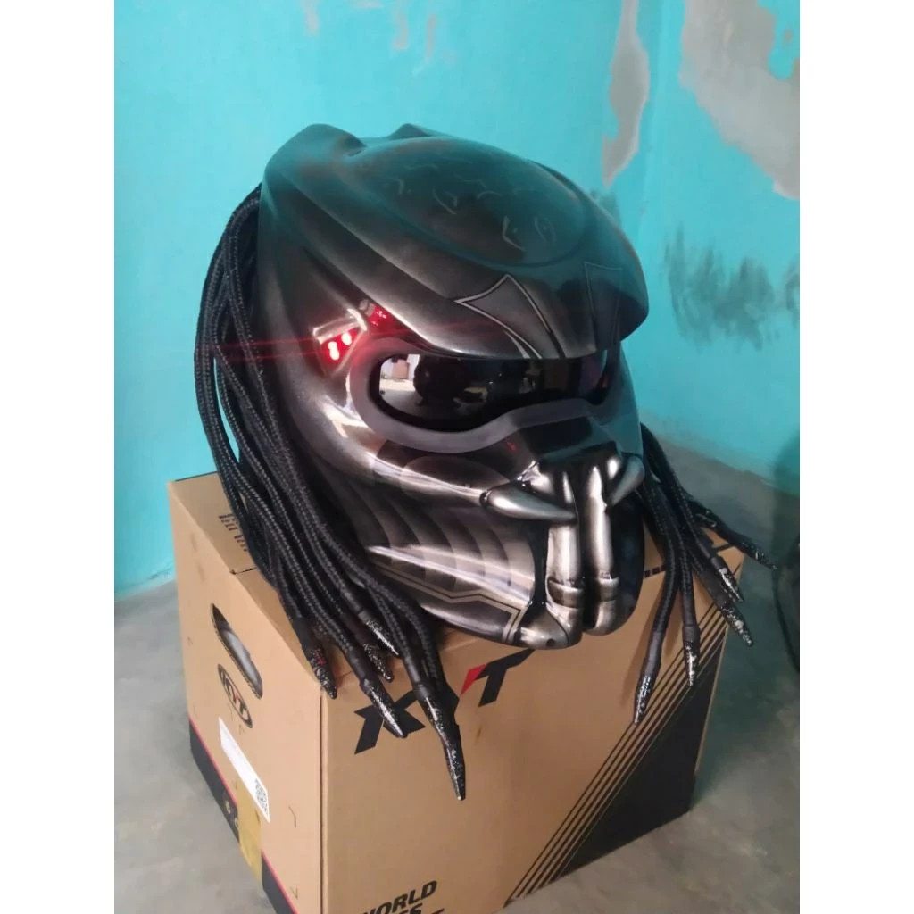 CHOPPER BOBBER STYLE PREDATOR HELMET CUSTOM FULL BLACK FIRE DOT & ECE CERTIFIED