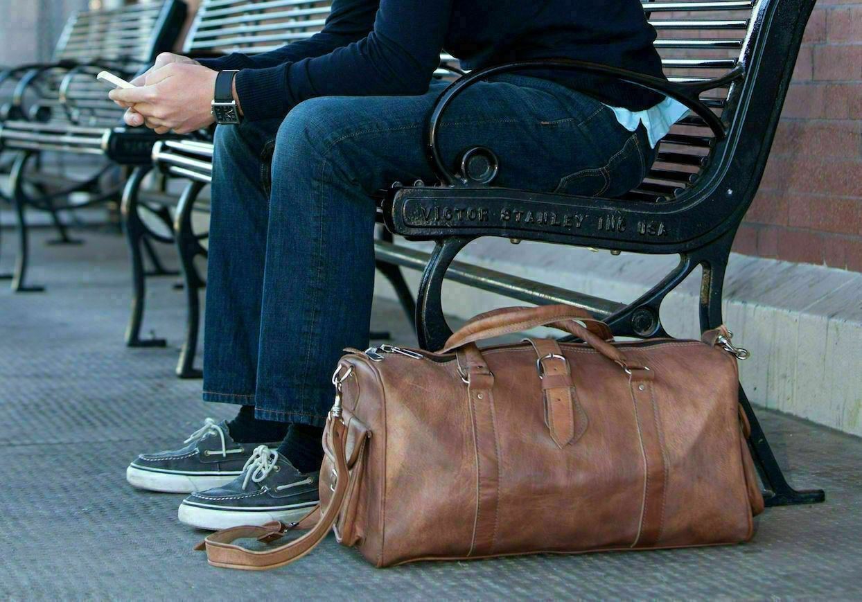 Men's New Genuine Goat Leather Travel Gym Luggage Duffel Vintage Brown Tote Bag