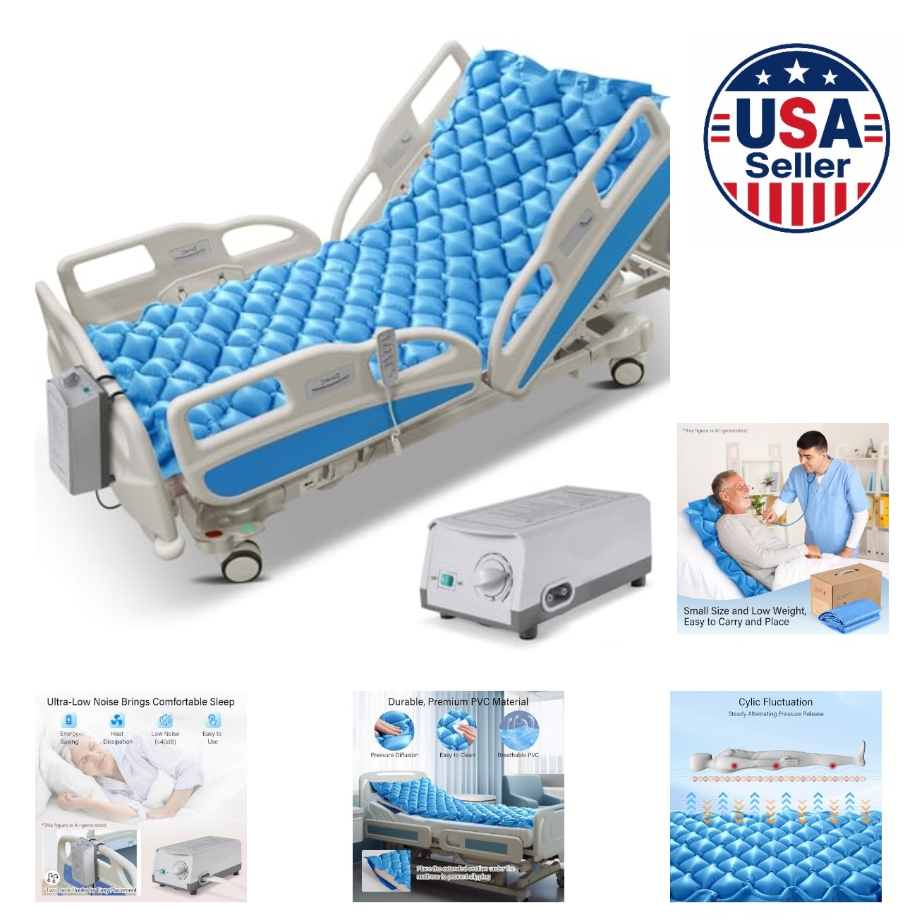 Alternating Pressure Mattress 75x35 Blue Anti Decubitus Air Pad With Quiet Pump