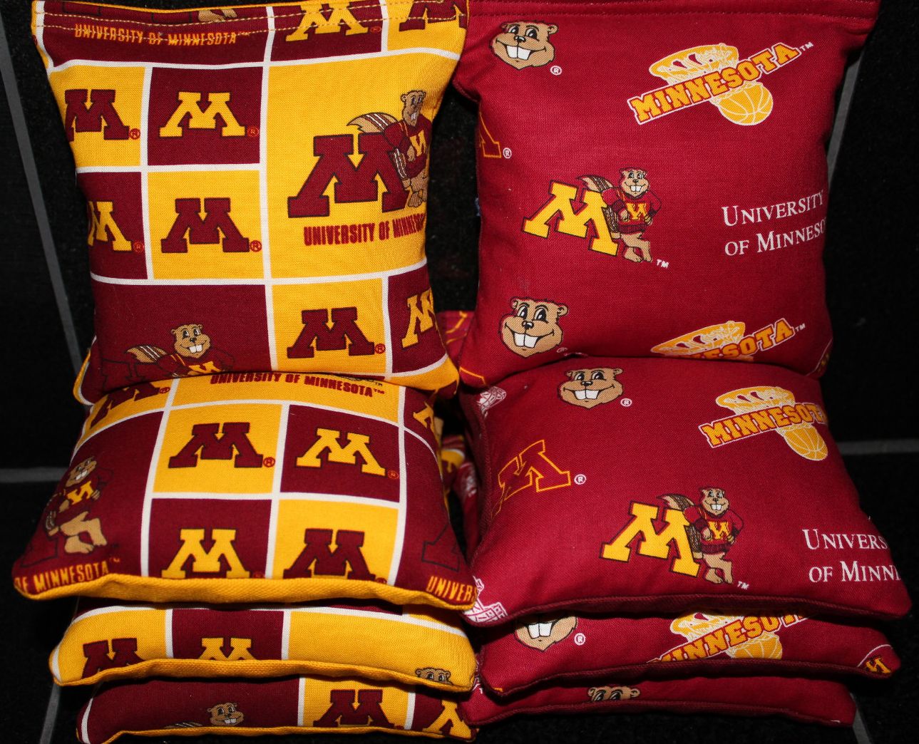 CORNHOLE BEANBAGS made w MINNESOTA GOLDEN GOPHERS Fabric 8 ACA Reg Bags