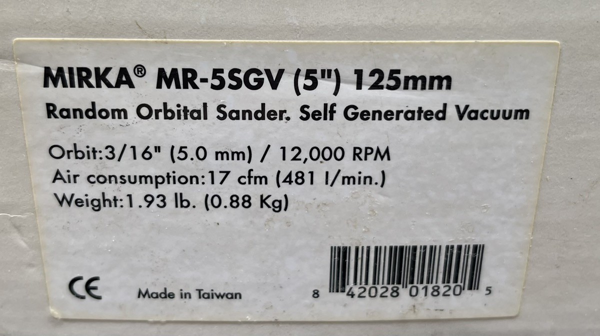 MIRKA MR-5SGV 5" RANDOM ORBITAL SANDER SELF-GENERATING VACUUM (MVP035700)