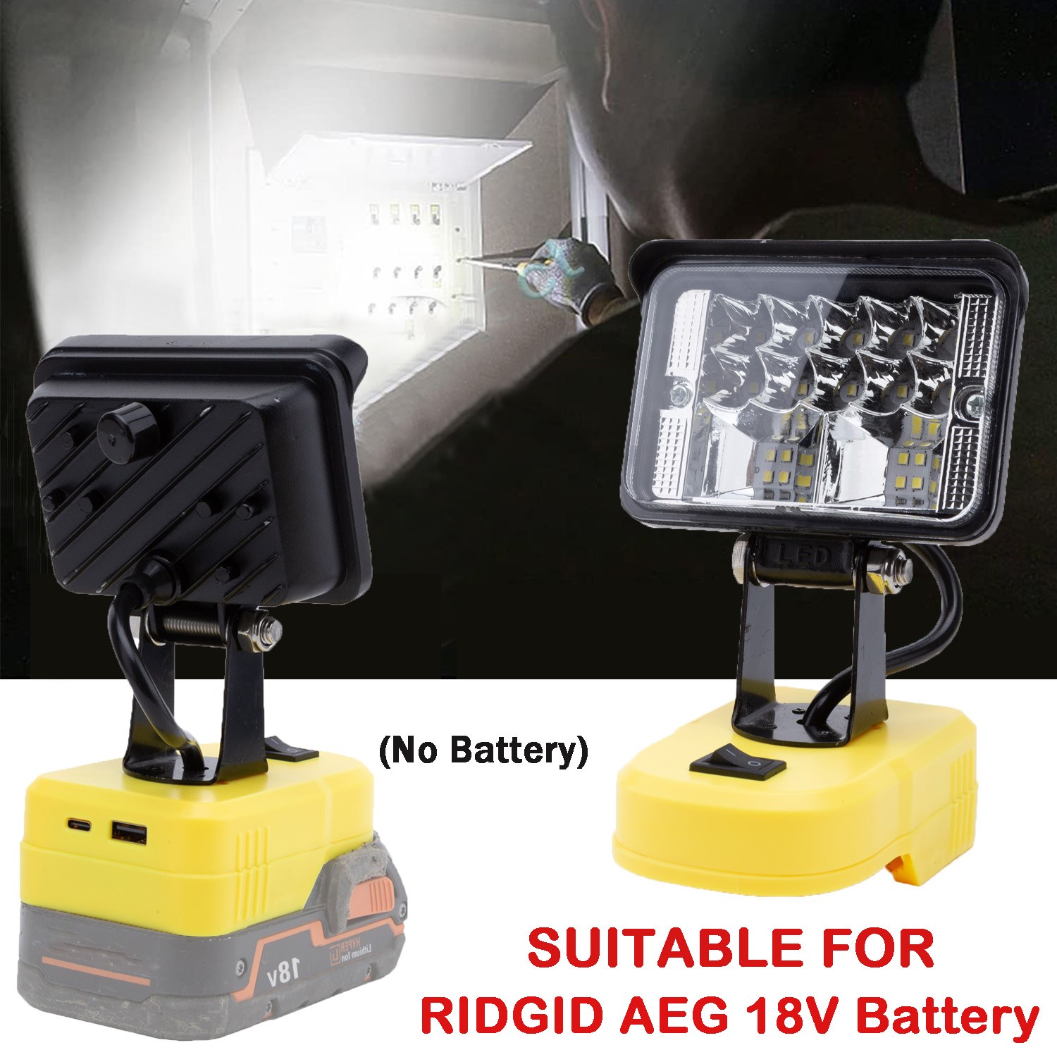 1x LED Work Light Work On RIDGID/AEG 18V Li-Ion Battery- 28W Work Light Only