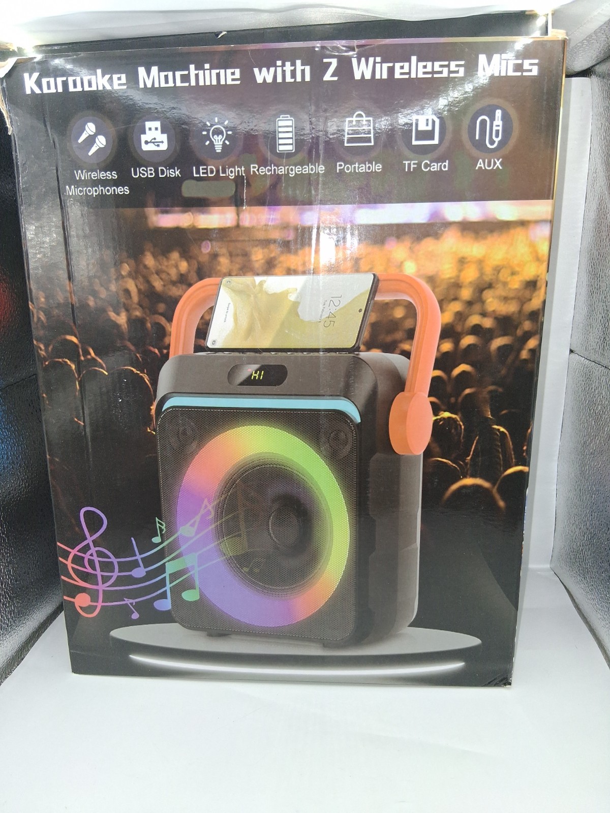 Karaoke Machine with 2 Wireless Microphones, Portable Bluetooth Karaoke