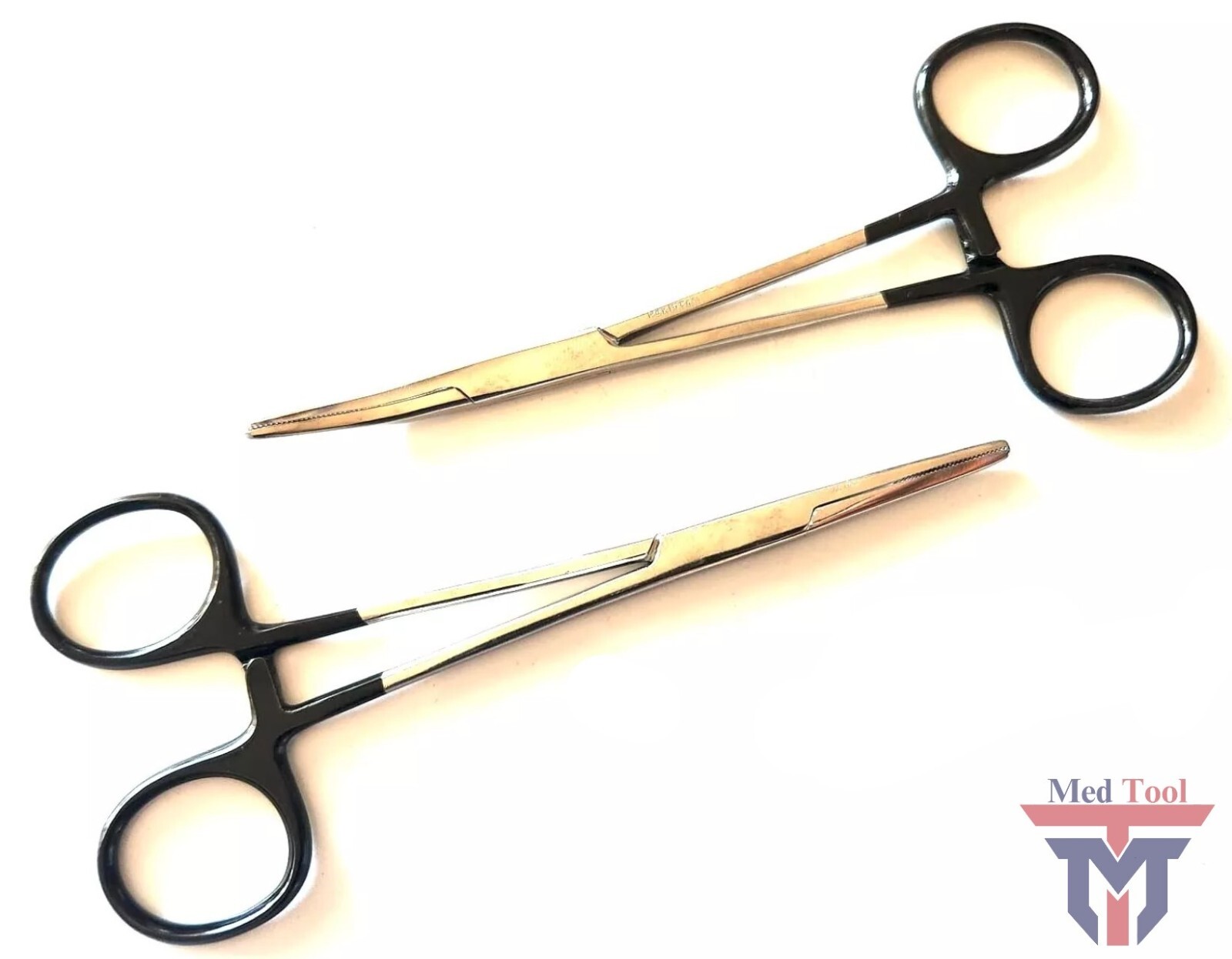 2 Fishing Hook Remover Hemostat Locking Forceps Pliers 6.25" CURVED+STRAIGHT
