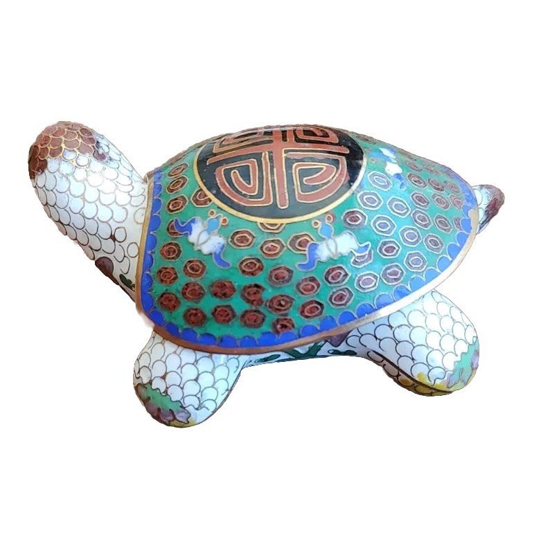 Brass Turtle Cloisonne Trinket Box