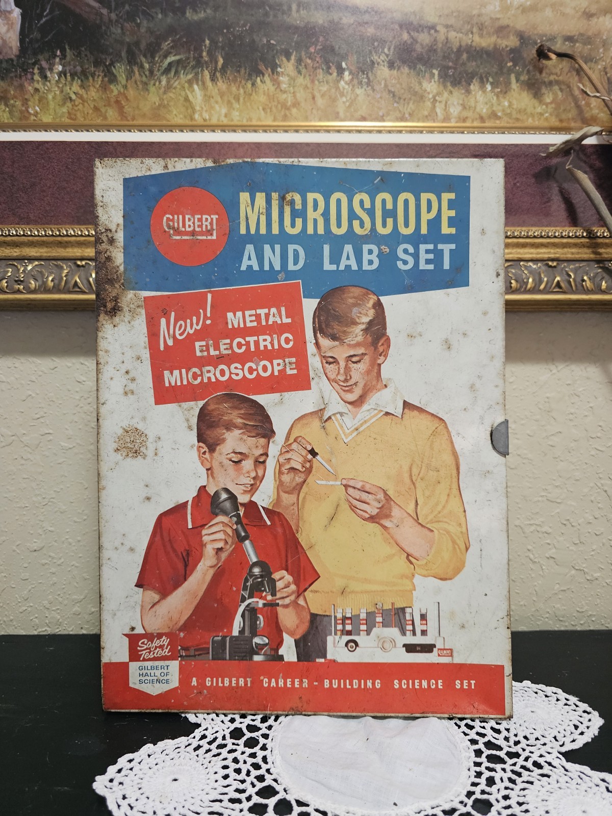 Vintage 1961 Gilbert Microscope 13026 Tin Case Electric Science Toy Parts Prop