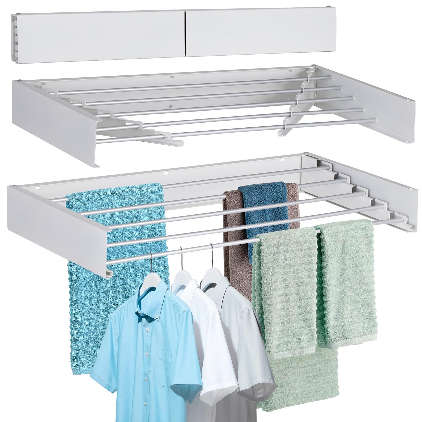 Laundry Drying Rack Wall Mounted Clothes Drying Rack Collapsible with 5 Alumi...