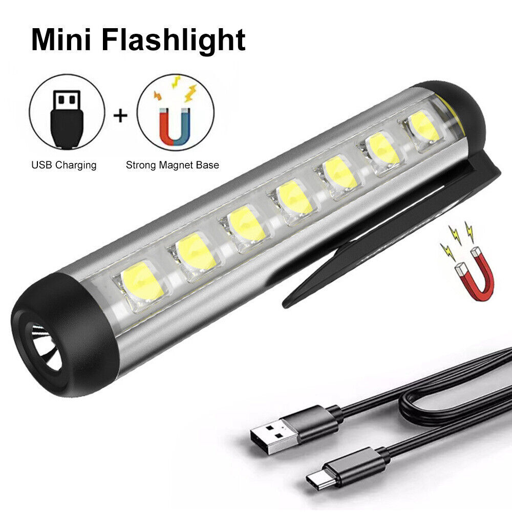 Pen Light Mini LED Magnetic Rechargeable Work Light Flashlights Pocket Light US