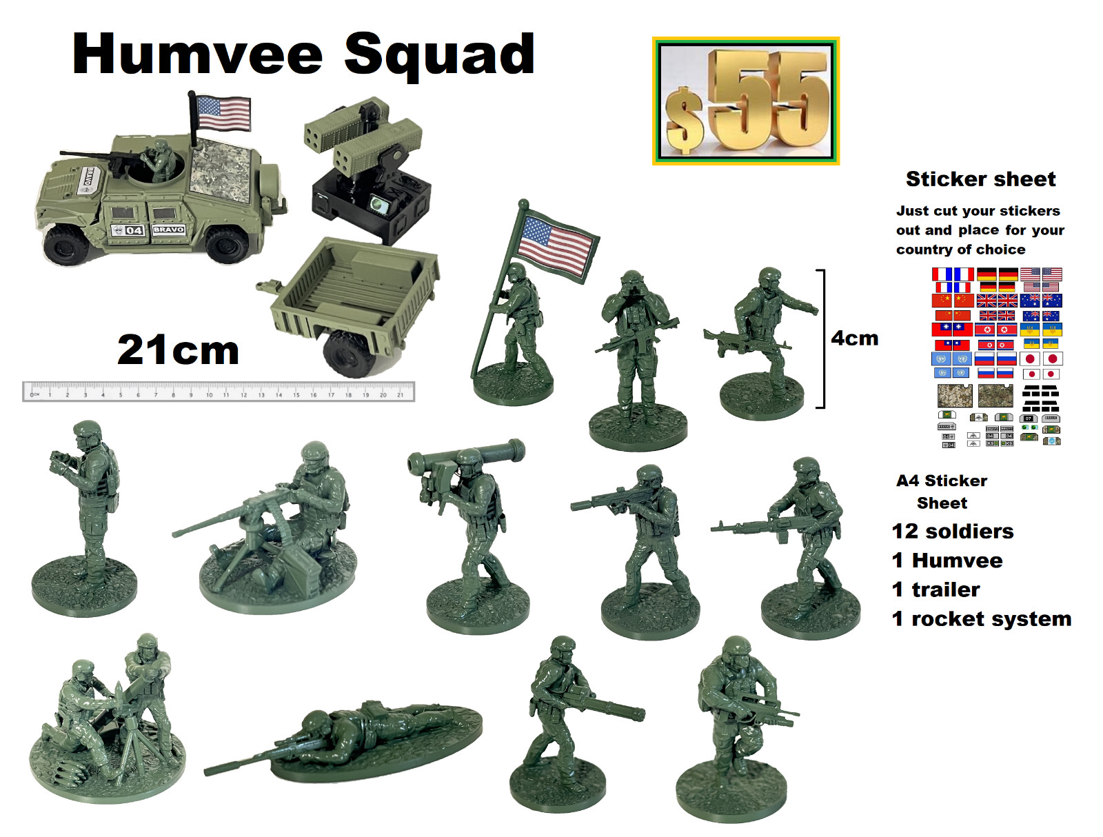 Humvee soldiers Modern stickers flag  Rockets Role Playing Games Kids Gifts