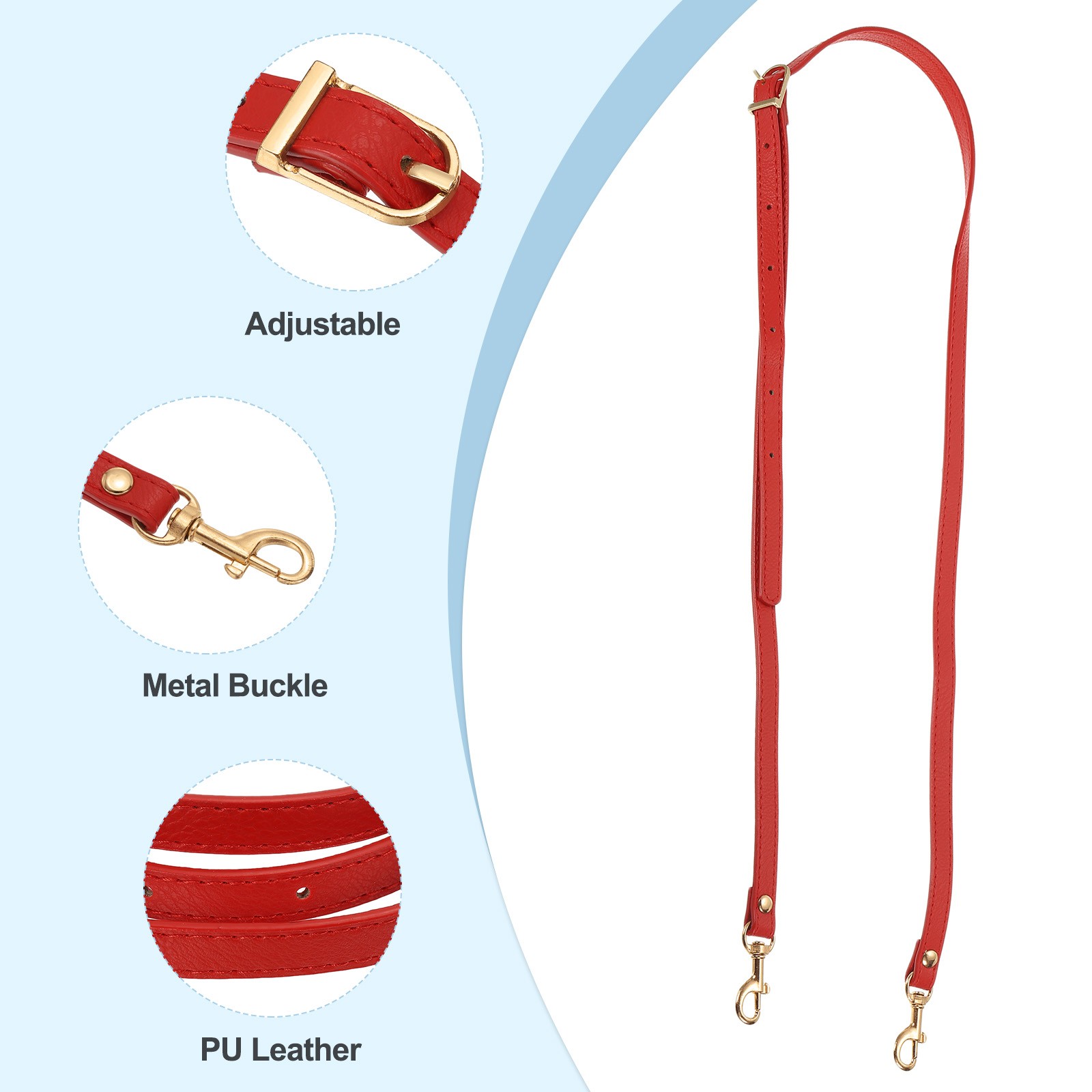 47 Inch Adjustable PU Leather Purse Strap with Gold Hardware, Red