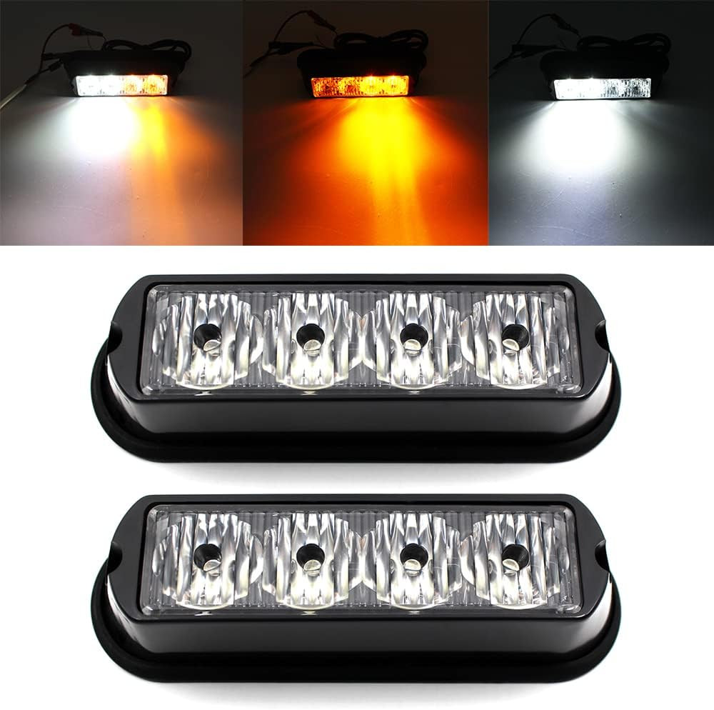 2Pcs 4-LED Surface Mount Flashing Strobe Lights for Truck Car Vehicle LED Grille