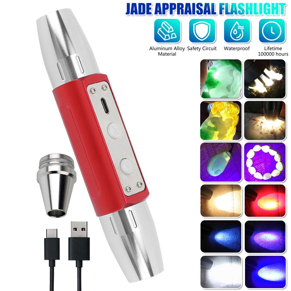 Six Light Source Rechargeable Jade Identification Flashlight UV LED Jewelry Test