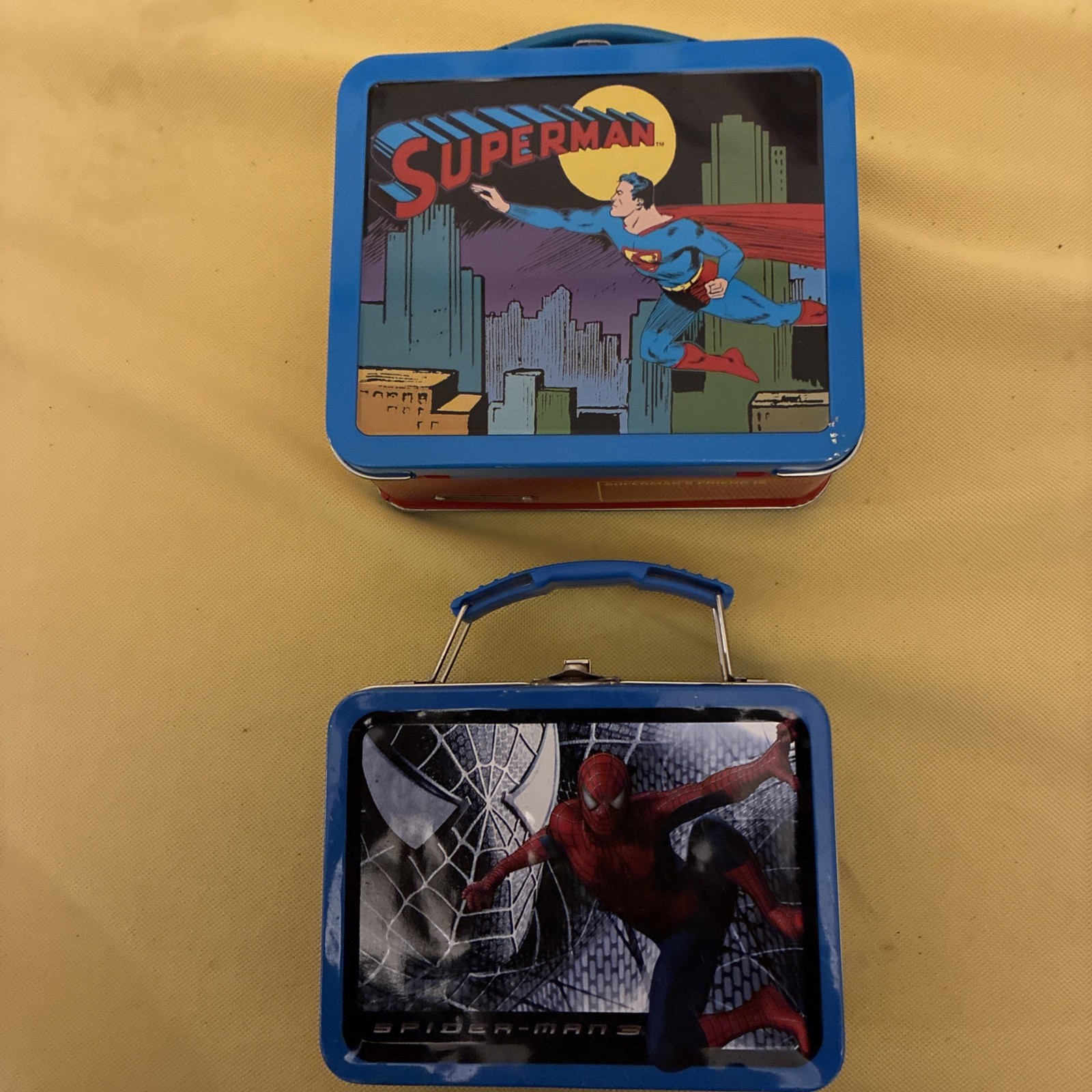 Two Vtg Marvel Lunch Boxes Superman 1998 With Tag And Spider-Man 2007