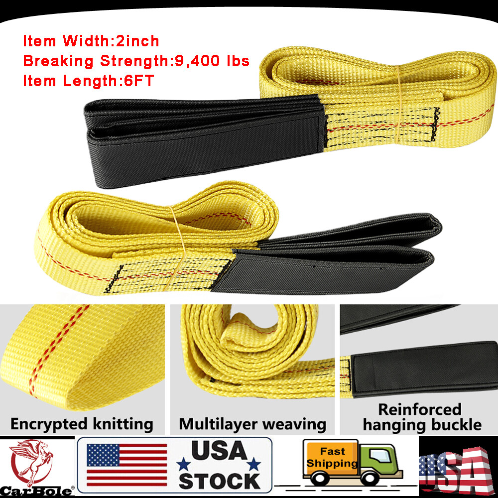 Towing Straps 6'x 2" Heavy Duty Nylon Lifting Flat Loop Sling Rigging Hoist Web