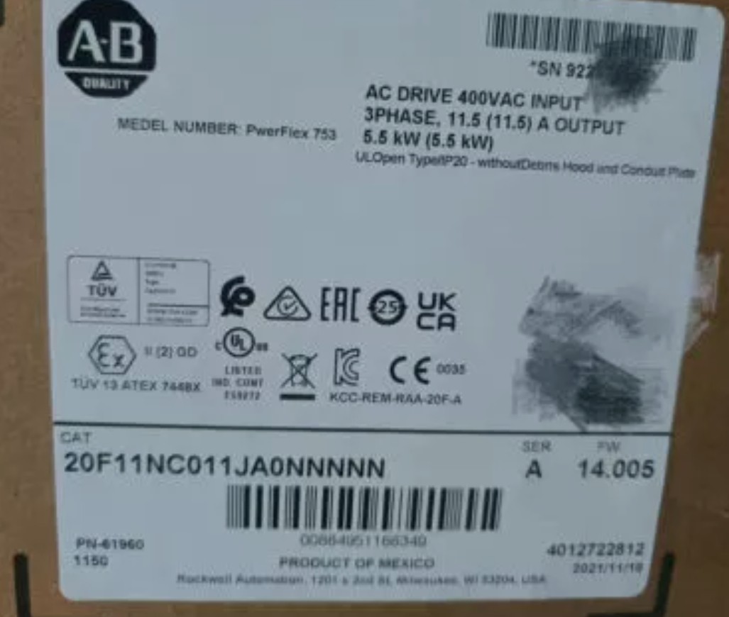 New Factory Sealed AB 20F11NC011JA0NNNNN PowerFlex 753 AC Drive 5.5kw