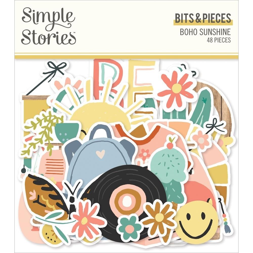 SS Bits Pieces DieCuts Boho Sunshine Retro Peace Be Happy Rainbow Birks Polaroid