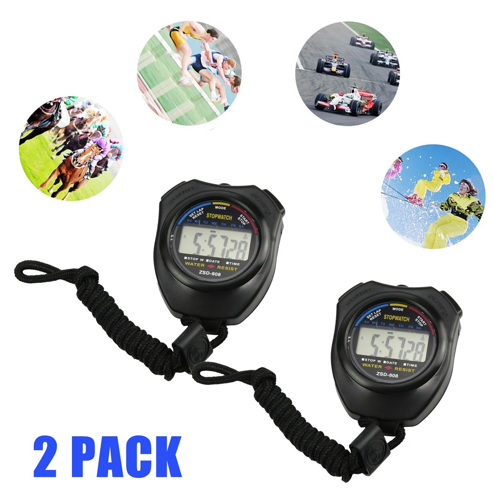 2PCS/SET Digital Stopwatch Sports Counter Chronograph Date Timer Odometer Watch