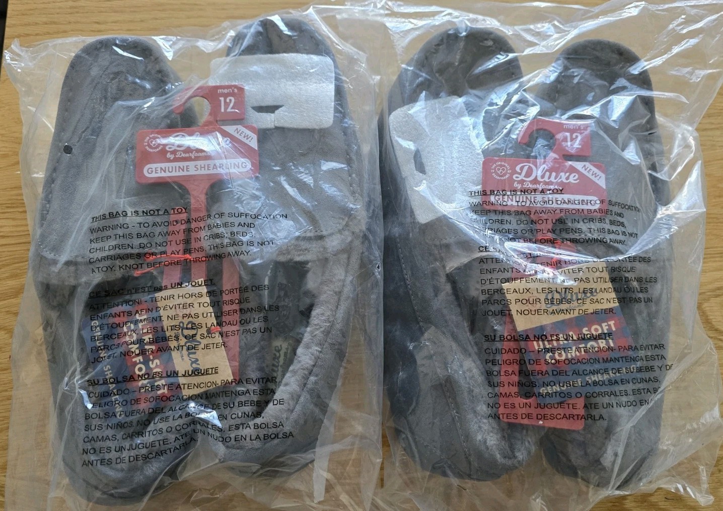 2 PAIR Dluxe by Dearfoams Indoor/Outdoor Suede W Shearling Lining - Size 12 Only