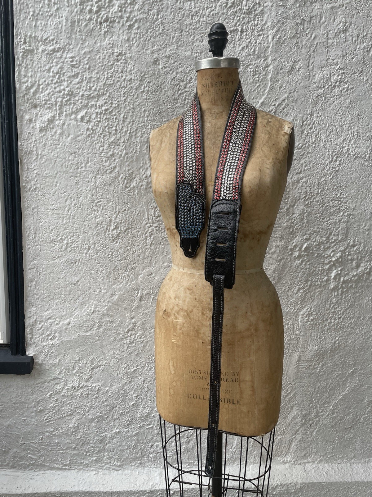 Quality Leather Swarovski Rhinestone Guitar Strap In Red White And Blue