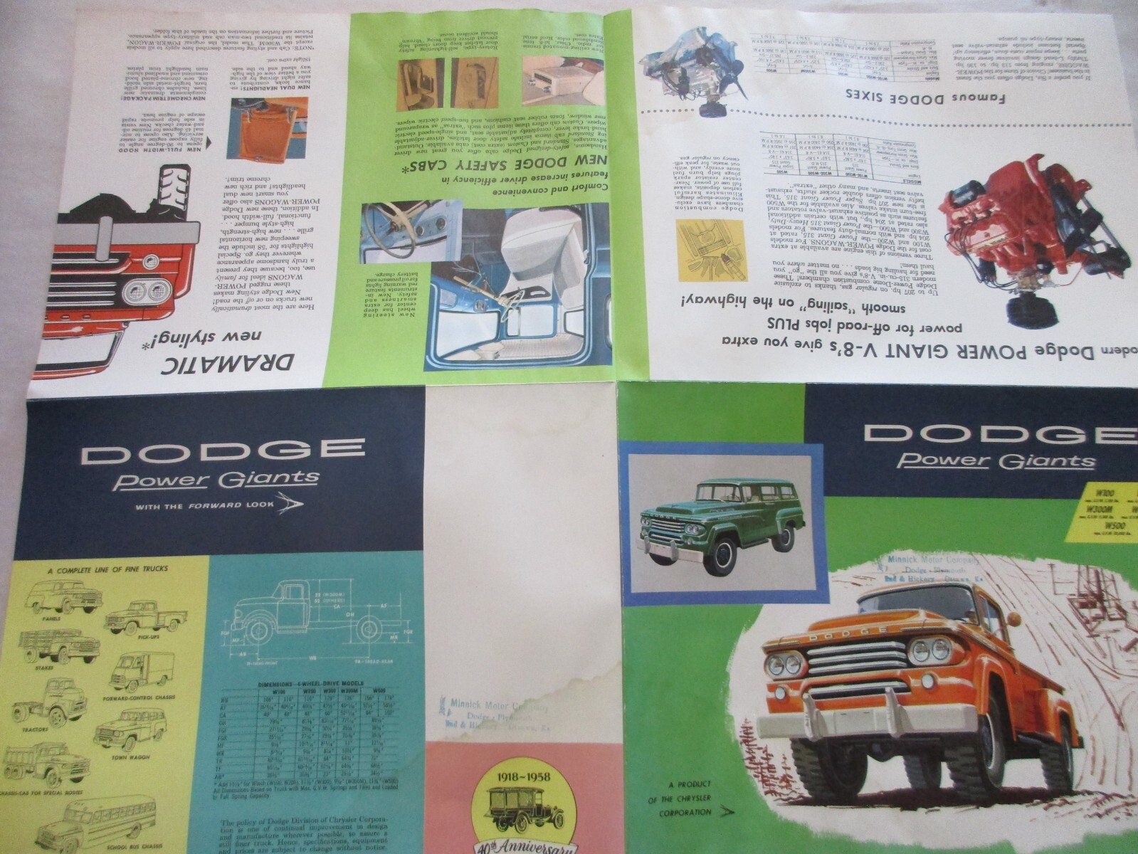 1958 DODGE TRUCK POWER GIANTS W100 W200 W300 W300M W500 FOUR-FOLD SALES BROCHURE