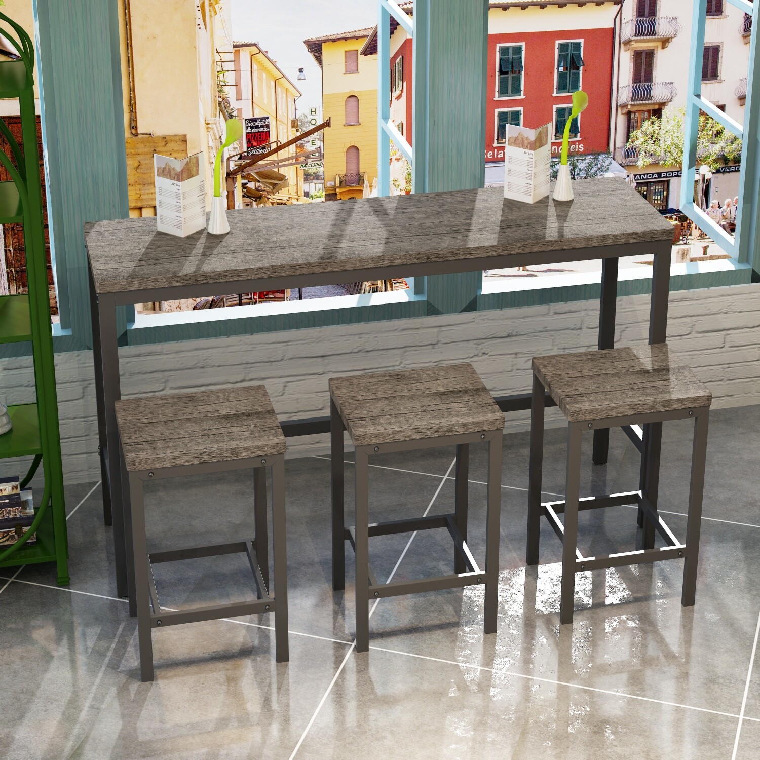 4 Piece Dining Table Set Table and 3 Stools Kitchen Breakfast Furniture US