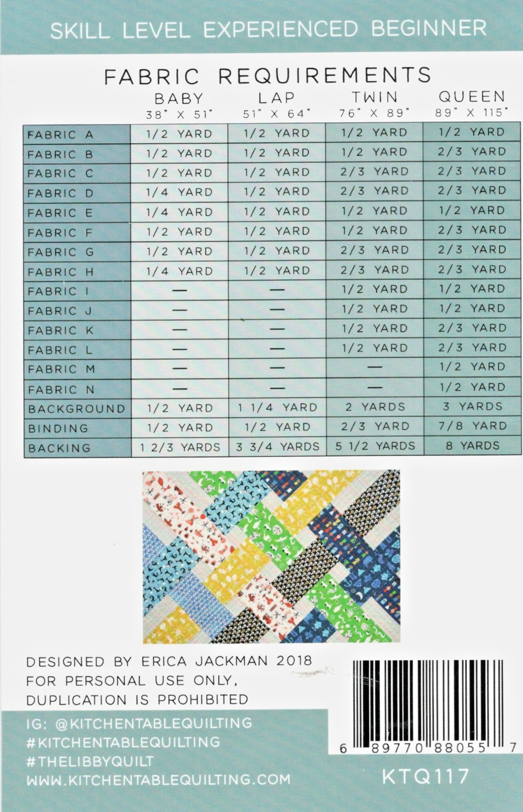 The Libby Quilt Pattern by Kitchen Table Quilting KTQ117