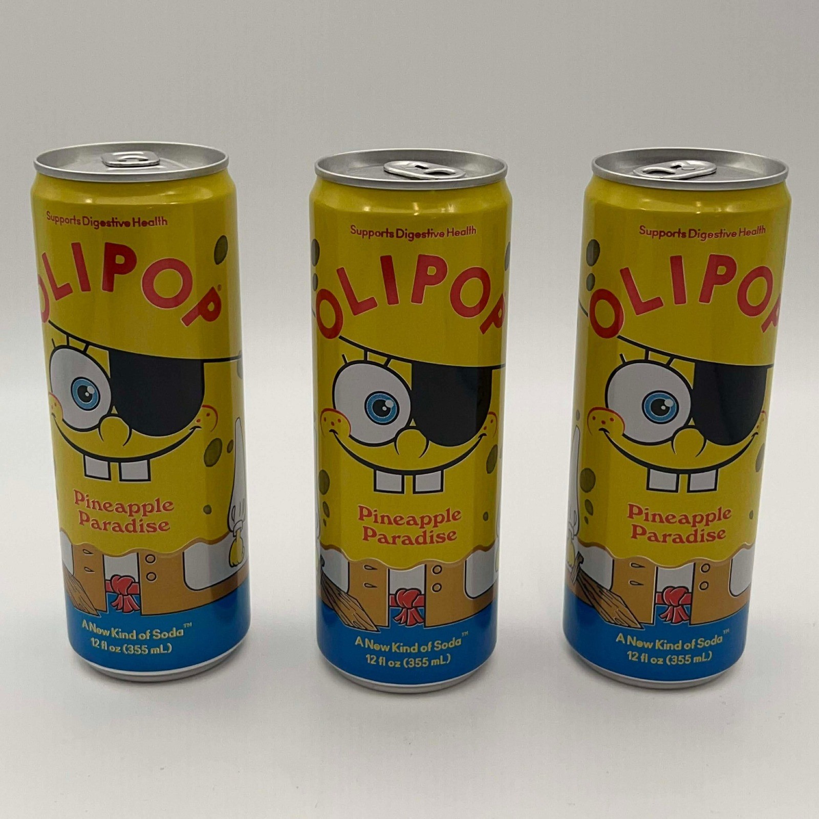 Olipop Spongebob Pineapple Paradise Tall 12oz Soda Can 3 Pack Limited Edition