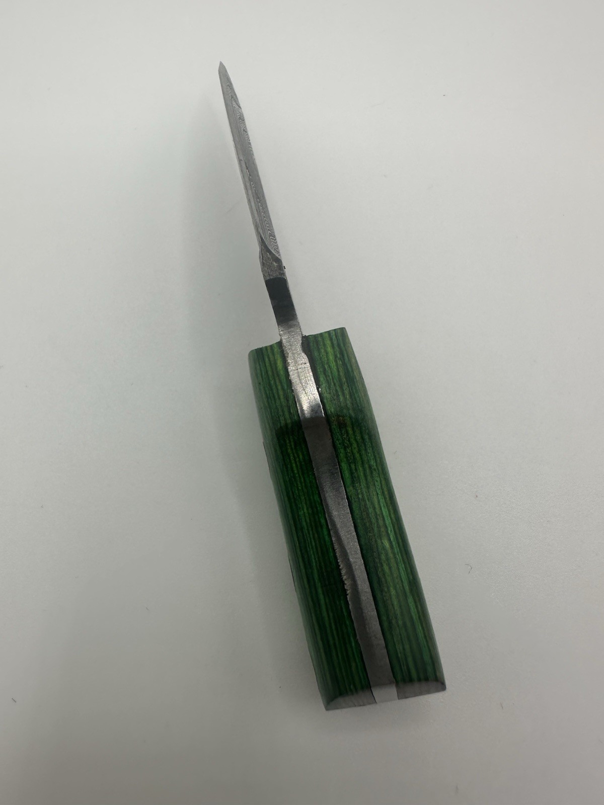 Damascus Mini Fixed Blade Knife 3.5” Green Handle