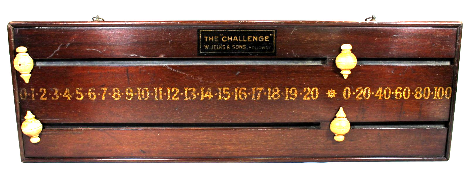Victorian "The Challenge" W. Jelks Mahogany Snooker Billiards Scoreboard c.1880