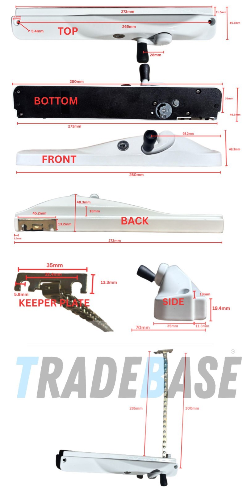TRADEBASE Window Winder Black Right Hand - Lockable