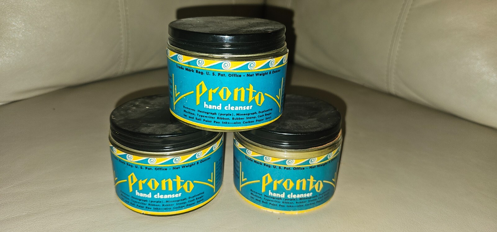 Vintage Pronto Hand Cleanser Sealed Glass Jars lot of 3 Castlewood Co Park Ridge