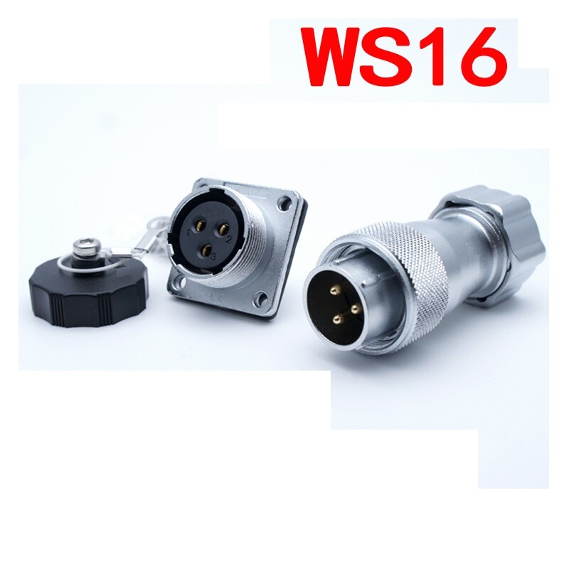 WS16 2Pin-10PinTP+Z Female Metal Hose Plug Male Square Flange Rear Mount Socket
