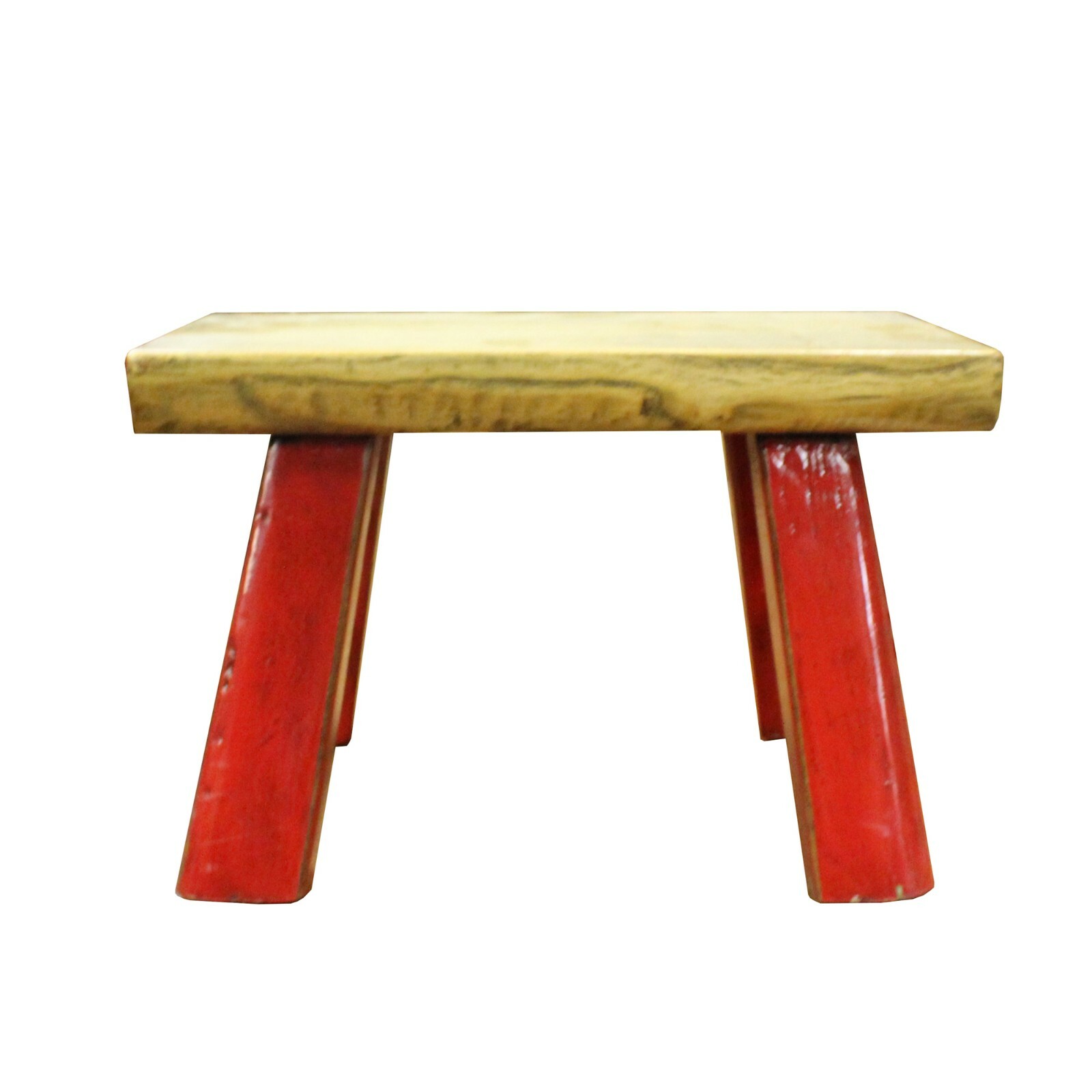 Raw Wood Top Finish Rede Legs Rectangular Short Stool Table cs5615